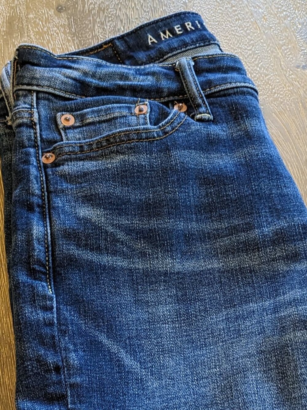 American Eagle Dark Wash Distressed Original Straight Airflex Blue Jeans Size 26 - Picture 6 of 15